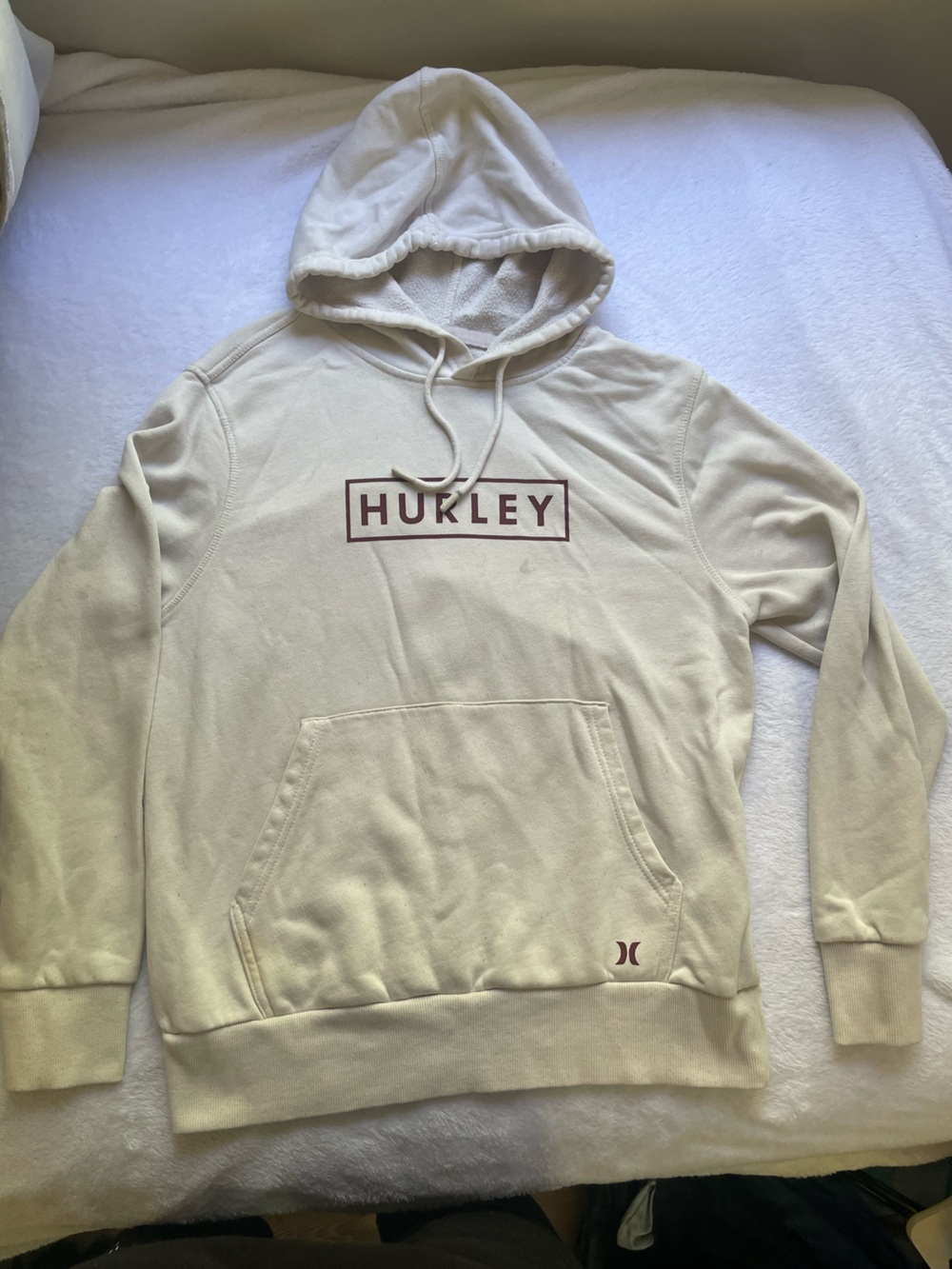 Hurley Cream Pullover Hoodie with Maroon Logo